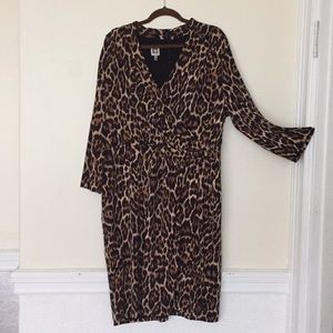 Leopard print cross front fitted dress